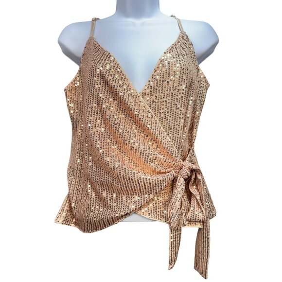 Grace Karin Womens Sequin Wrap Camisole Tank Top Size S Beige Tie Front Sexy - Picture 2 of 10